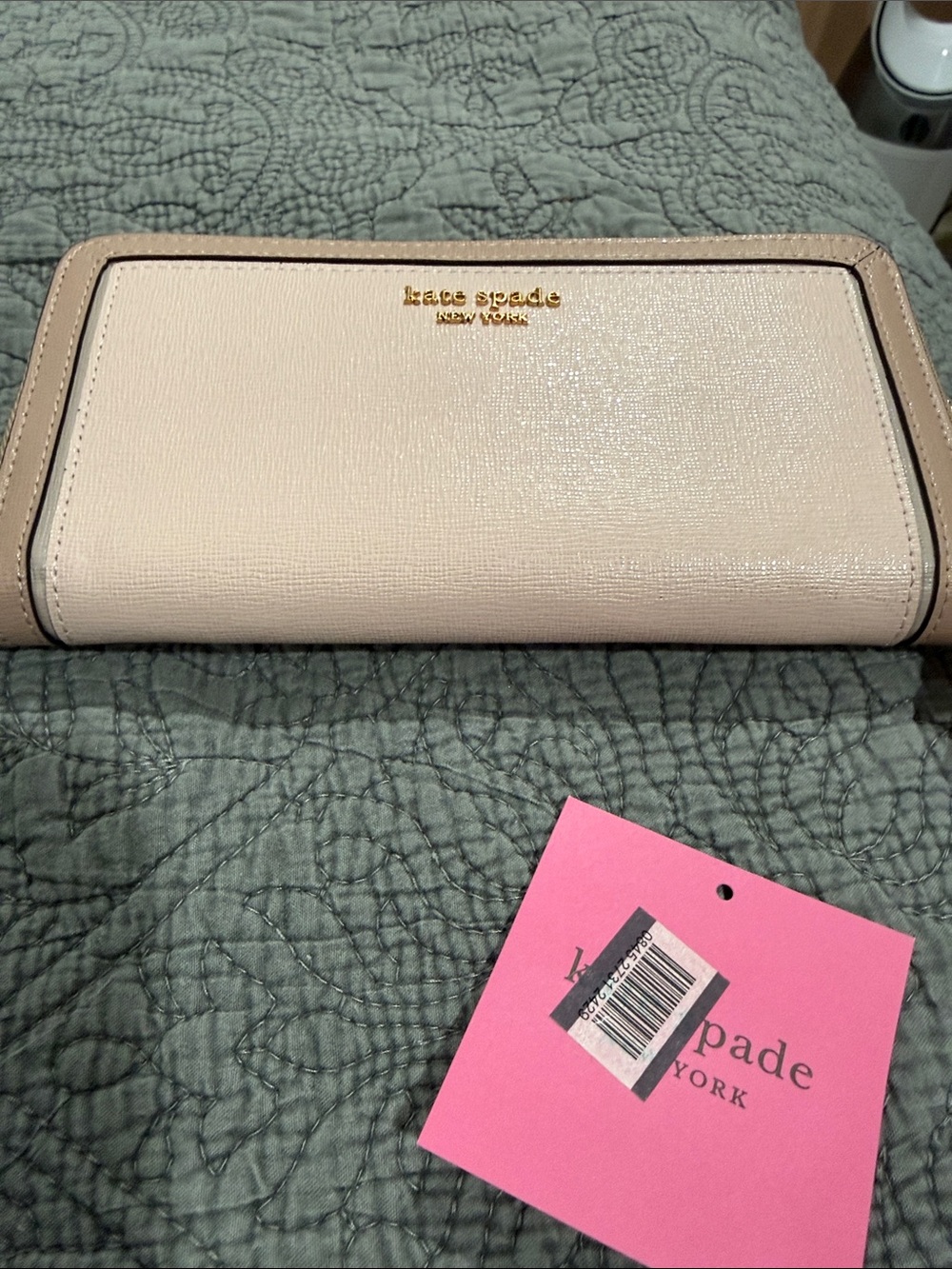 NWT Kate Spade Morgan Colorblocked Saffiano Blush/ Tan Leather zip around Wallet